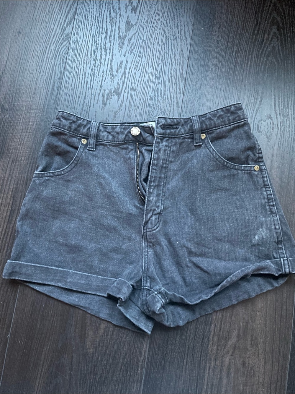 ROLLA'S Washed Black High-Rise Denim Shorts